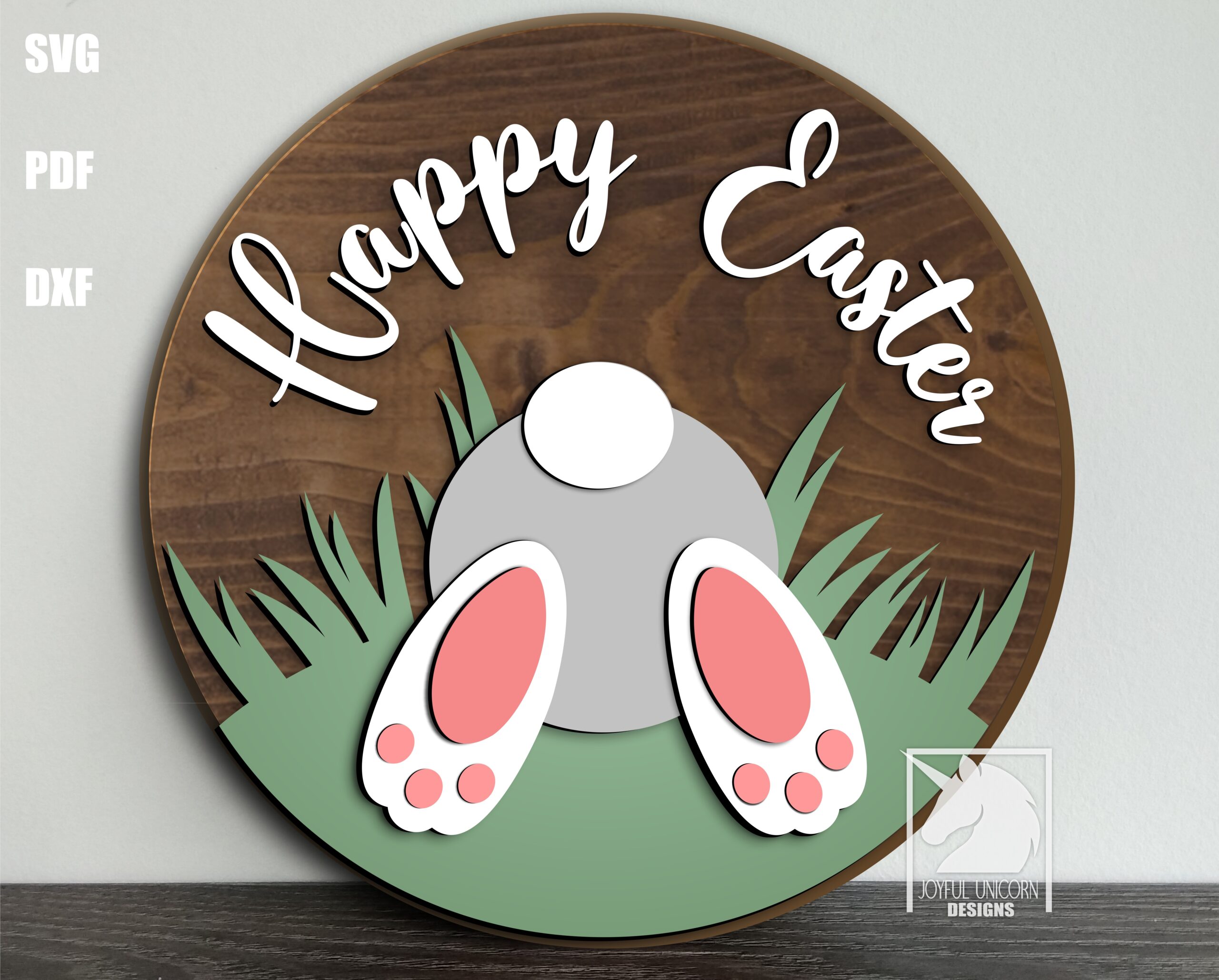 Happy Easter Round Sign SVG, Bunny Tail Sign SVG, Easter Door Hanger ...