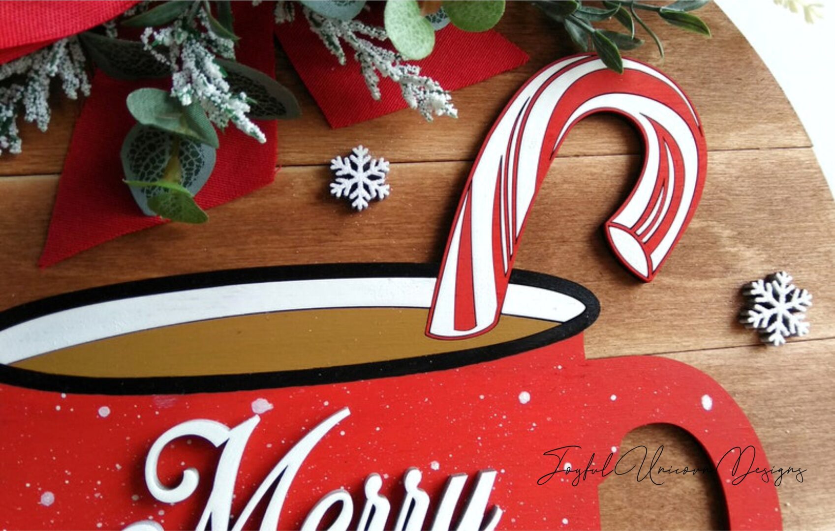 Hot Cocoa Mug Sign SVG Merry and Bright Christmas Sign SVG Christmas Door Hanger Laser Cut File for Glowforge XTool Winter Decor DXF - Image 3