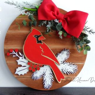 Cardinal Christmas Sign SVG Christmas Door Hanger SVG Laser Cut File for Glowforge Xtool Christmas Round Sign SVG Christmas Front Door Sign