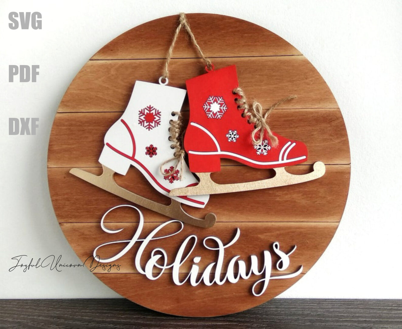 Christmas Round Signs SVG Bundle, Merry and Bright Sign, Snowman Sign, Mittens Sign, Laser Cut file, Ice Skates Sign, Front Door Decor SVG - Image 2