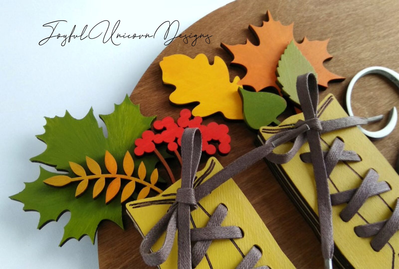 Hello Fall Boots Sign SVG Autumn Door Hanger with Leaves & Hiking Boots Rustic Fall Round Sign Digital Download File for Glowforge and CNC - Image 3