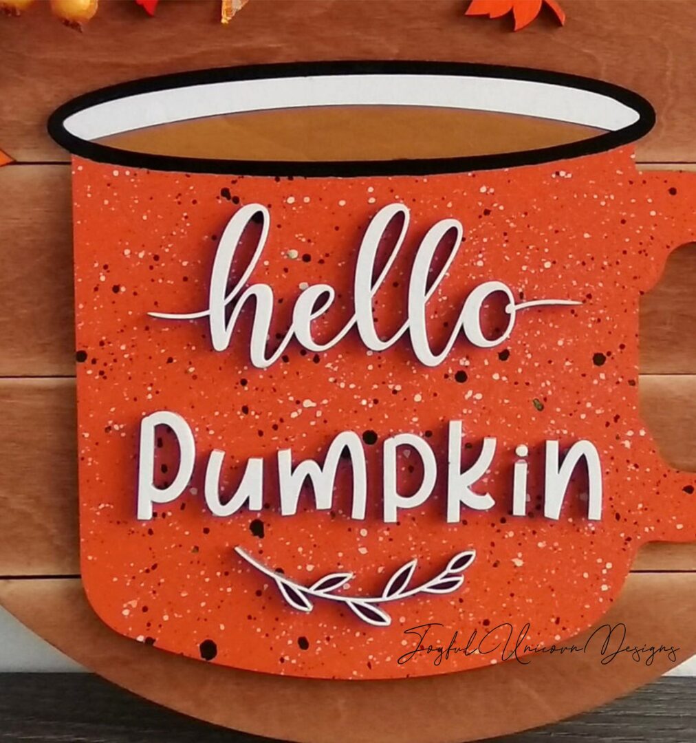Hello Pumpkin Round Sign SVG Pumpkin Mug Door Hanger SVG Fall Welcome Sign SVG Autumn Leaves Door Hanger Glowforge Cricut cnc Ready File - Image 3