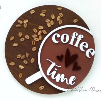 Coffee Time Round Sign SVG, Glowforge Ready file, Coffee Bar Sign SVG, Laser Cut file, Coffee Wall Decor, Kitchen Sign SVG