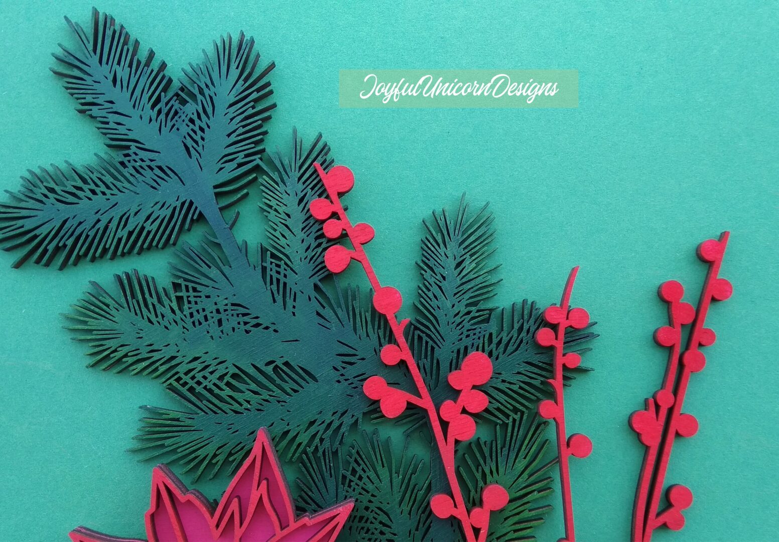 Poinsettia SVG, Christmas Flowers SVG Bundle, Laser Cut Flowers, Mistletoe Berries svg, Spruce svg, Glowforge and Cricut Ready File - Image 3