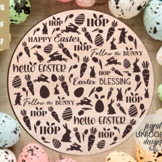 Easter Round Sign SVG, Bunny Board SVG, Laser Engraving File, Glowforge Ready File, Easter Cut File, Laser Engraving Pattern