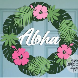 Aloha Welcome Sign SVG, Tropical Flower Wreath SVG, Hawaiian Door Hanger SVG, Summwer Welcome Sign, Laser cut File for Cricut and Glowforge
