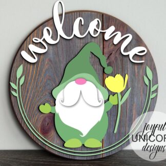 Gnome Welcome Sign SVG, Spring Welcome Sign SVG, Spring Door Hanger SVG, Wood Round Sign, Laser Cut File, Glowforge Ready File