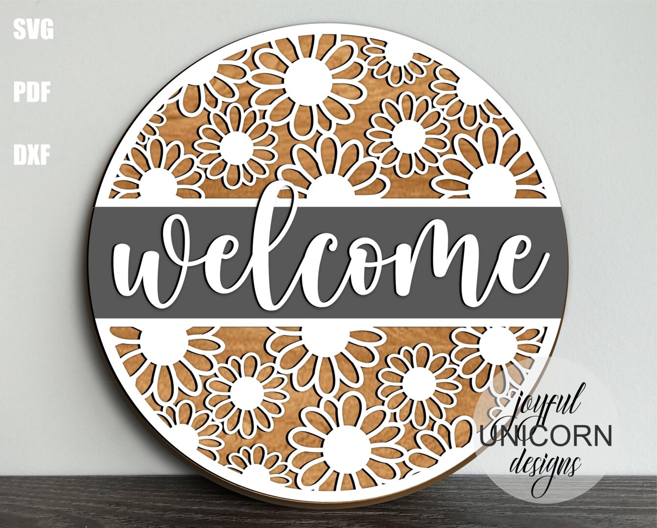 Daisy Welcome Round Sign SVG, Summer Door Hanger, Farmhouse Spring Sign SVG, Front Door Decor, Glowforge and Cricut File, CNC File