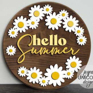 Hello Summer Round Sign SVG, Daisy door Hanger SVG, Summer Welcome Sign, Laser Cut File, Glowforge Ready File, Cricut svg File, CNC File