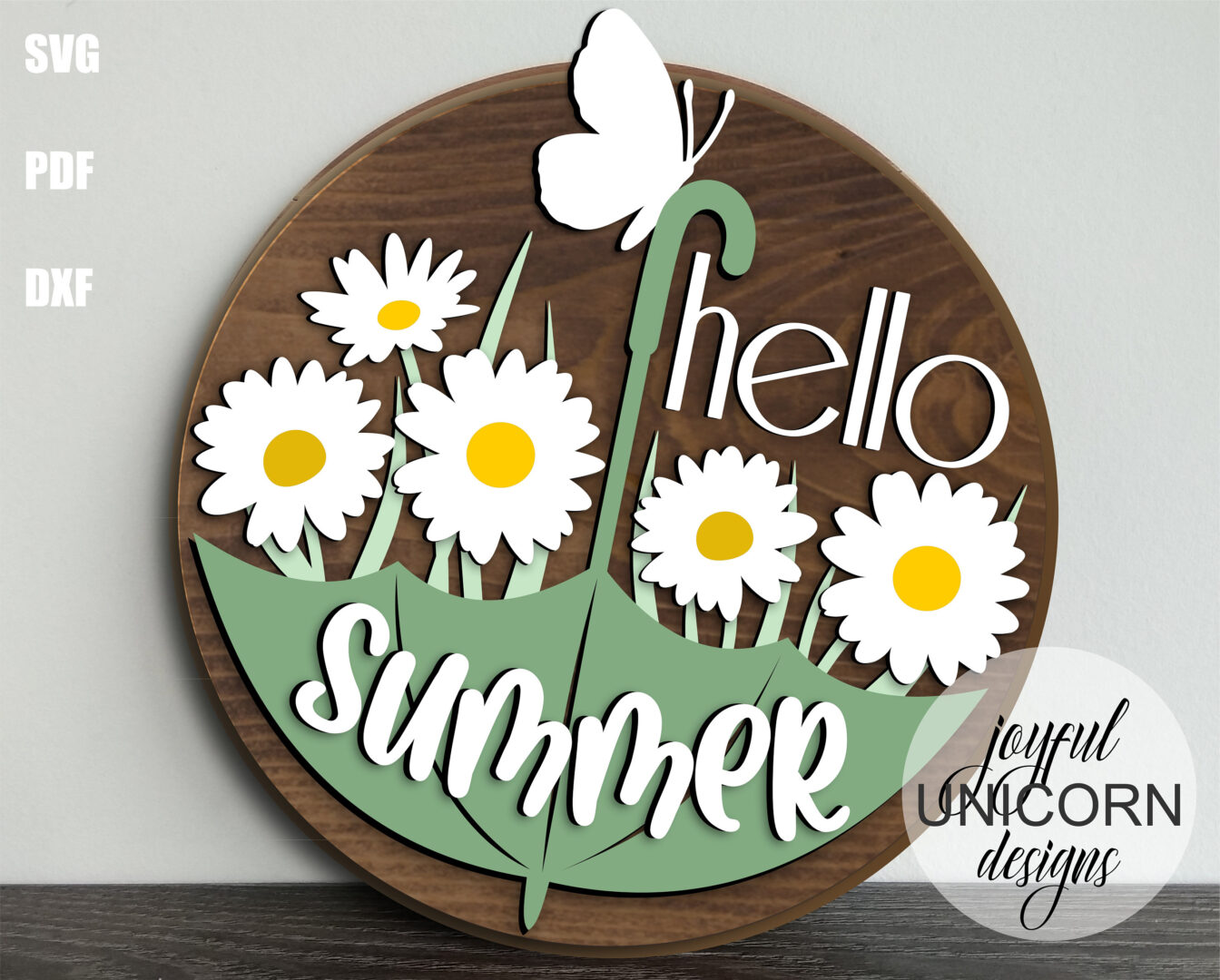 Hello Summer Round Sign SVG, Daisy Door Hanger SVG, Floral Door Hanger, Glowforge Ready File, CNC File, Cricut svg File, Front door Decor