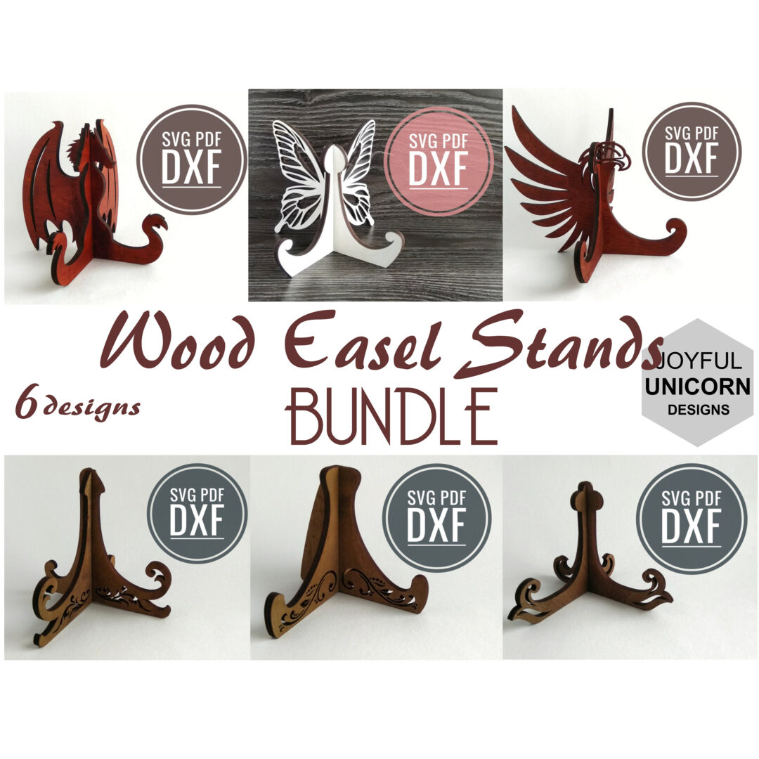 Easel Stands Bundle SVG, Glowforge Ready file, Laser Cut Easel Stands, Wood Easel Stand, Easel Display Stand SVG, Wood Plate Holder