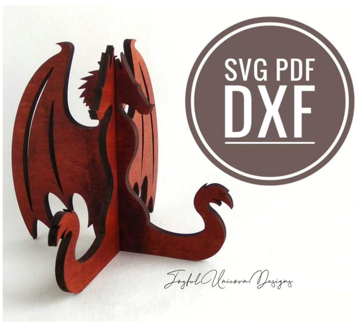Dragon Easel Stand SVG, Glowforge Ready file, Laser Cut Easel Stand, Wood Plate Holder SVG, Plate State Template SVG, 3D Dragon svg