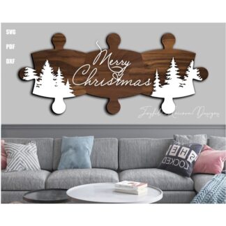 Merry Christmas Puzzle SVG Christmas Wall Puzzle SVG Woodland Christmas Sign DXF Farmhouse Holiday Decor for Glowforge XTool Cricut