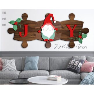 JOY Gnome Christmas Puzzle Sign SVG Holiday Wall Decor SVG Laser Cut File Glowforge XTool Digital Download for Wood Signs