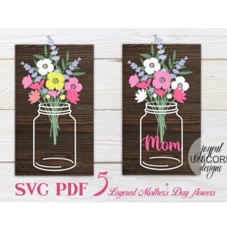 Mothers Day Flower Bouquet SVG, Gift for Mom SVG, Glowforge Ready File, Wildflower Bouquet SVG, Laser Cut File, Layered Flower svg