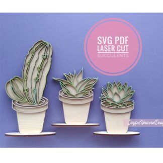 Cactus SVG Bundle, Potted Plants SVG, Succulents SVG, Laser Cut Plant, Glowforge Ready File, Layered Plants, Laser Cut File
