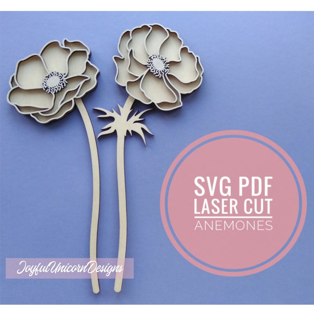 Anemones SVG, Anemone flower SVG, Laser Cut Flower SVG, Wildflower svg, Laser Cut File for Cricut and Glowforge, Anemones Template svg
