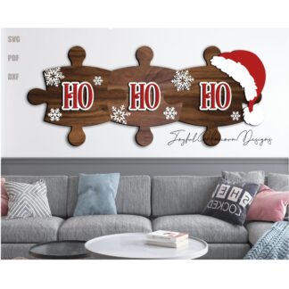 Ho Ho Ho Christmas Puzzle Sign SVG Christmas Wall Decor Laser Cut File Santa Hat Sign for Glowforge XTool SVG DXF File