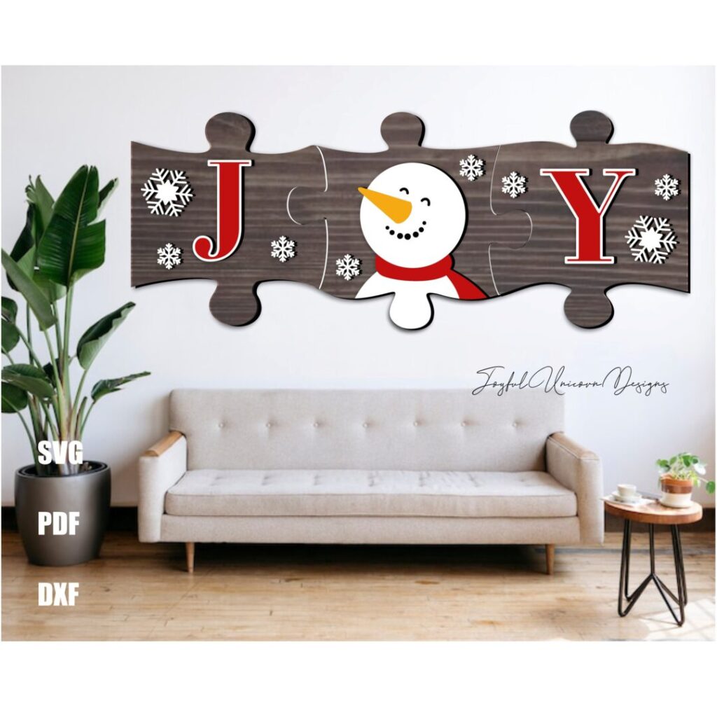 JOY Puzzle Snowman SVG Winter Christmas Wall Sign Laser Cut File ...