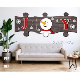 JOY Puzzle Snowman SVG Winter Christmas Wall Sign Laser Cut File Holiday Puzzle Decor for Glowforge Xtool File Digital Download File