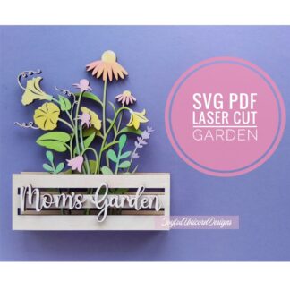 Mom's Garden Sign SVG, Mothers Day Flowers SVG, Wildflowers Sign, Flower Layered File, Glowforge Ready File, Flower Box SVG, Laser Cut File