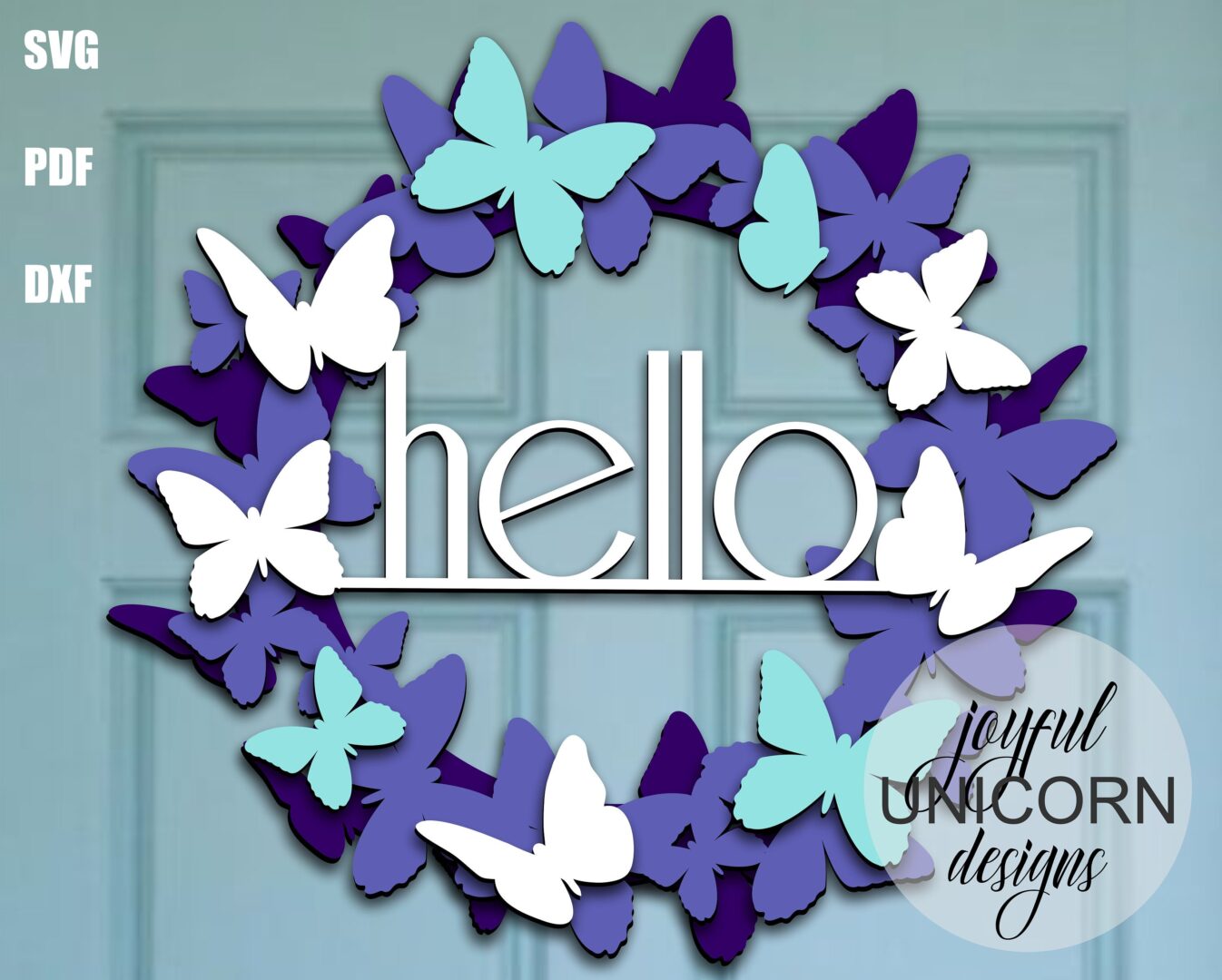 Butterfly Welcome Sign SVG, Spring Wreath SVG, Summer Door Hanger, Glowforge and Cricut Ready File, Front Door Decor, Hello Door Sign SVG - Image 2