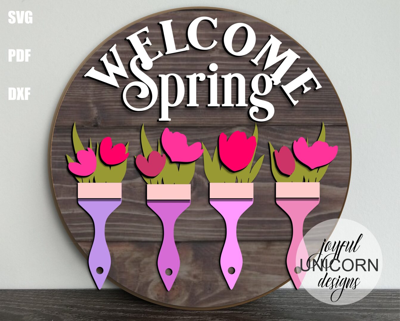 Welcome Spring Round Sign SVG, Tulip Door Hanger SVG, Glowforge and Cricut Ready File, Spring Door Decor SVG, Laser Cut File - Image 2