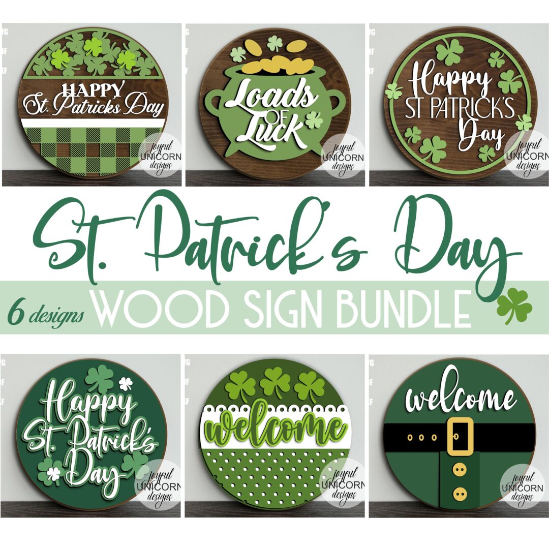 St. Patrick's Day Door Hanger SVG Bundle, Glowforge and Cricut Ready Files, Wood Round Signs, Shamrock Welcome Signs SVG, Laser Cut Files