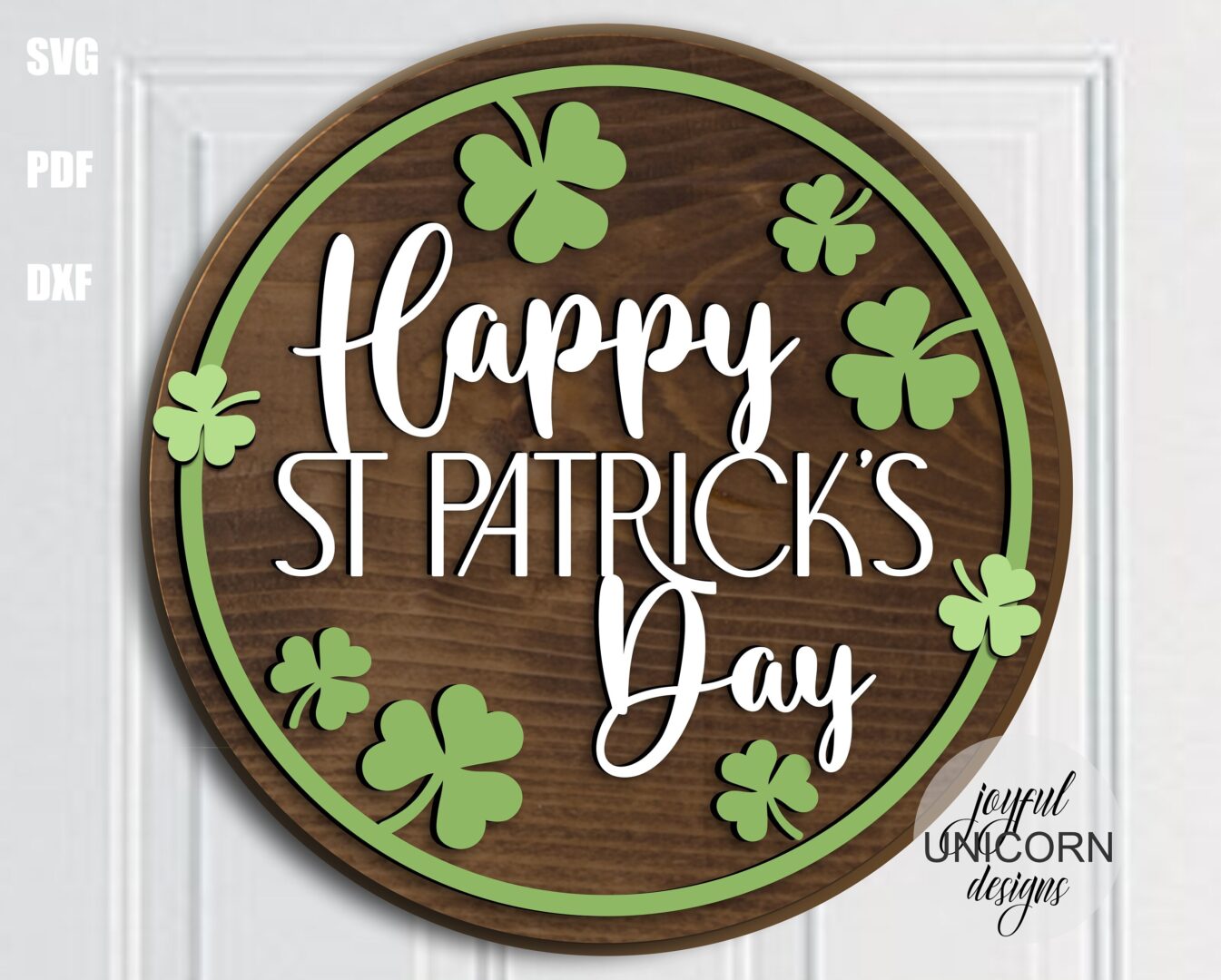 St. Patrick's Day Door Hanger SVG Bundle, Glowforge and Cricut Ready Files, Wood Round Signs, Shamrock Welcome Signs SVG, Laser Cut Files - Image 3
