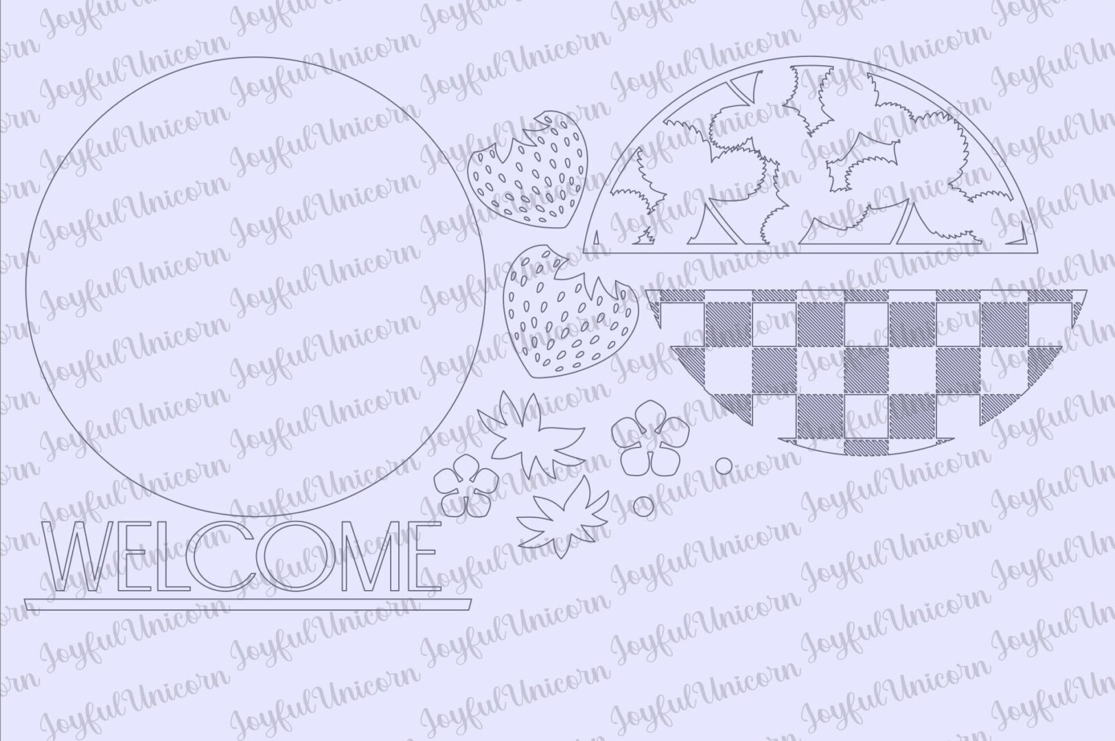 Strawberry Welcome Sign SVG, Summer Door Hanger SVG, Spring Wood Round Sign, Glowforge and Cricut Ready File, Laser Cut File - Image 3