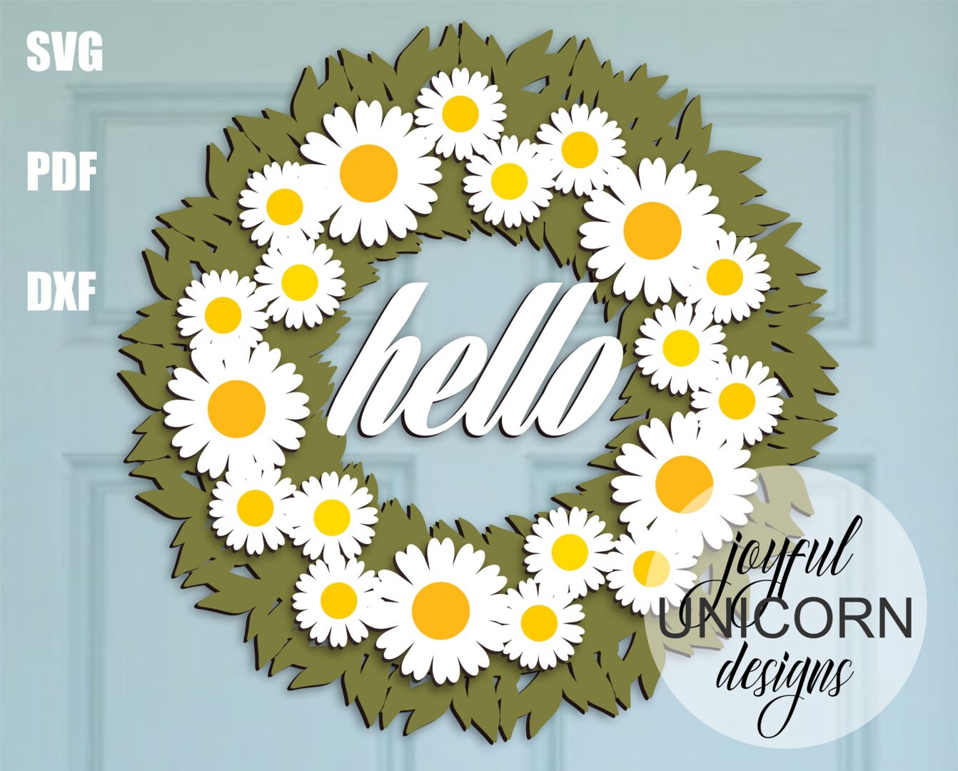 Daisy Welcome Wreath SVG, Summer Door Hanger SVG, Spring Door Wreath SVG, Floral Round Sign, Glowforge and Cricut Ready File, Laser Cut File