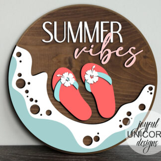 Summer Vibes Sign SVG, Beach House Welcome Sign SVG, Flip Flop Door Hanger, Glowforge and Cricut Ready File, Summer Front Door Decor