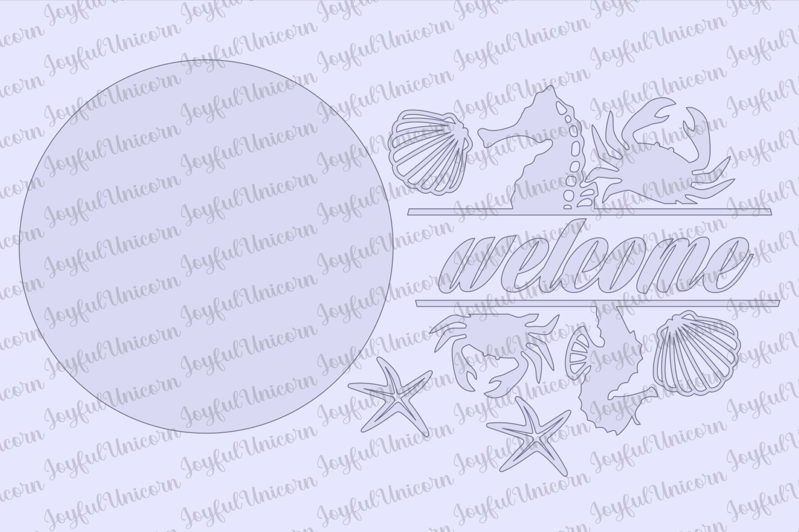 Beach House Welcome Sign SVG, Nautical Door Hanger SVG, Ocean Animals Wood Round Sign, Glowforge and Cricut Ready File, Summer Door Decor - Image 3