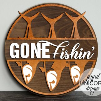 Gone Fishing Door Hanger SVG, Fathers Day Sign SVG, Fishing Round Wood Sign SVG, Glowforge and Cricut Ready File, Lake House Welcome Sign