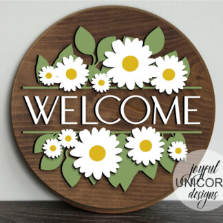 Dasies Welcome Sign SVG, Floral Door Hanger SVG, Laser Cut File, Glowforge and Cricut Ready File, Summer Front Door Decor
