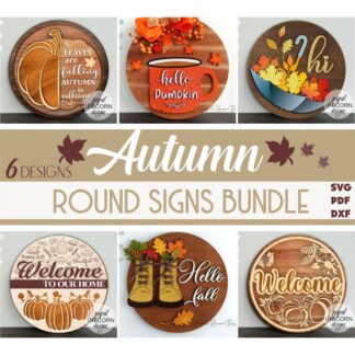 Fall Round Sign Bundle SVG file, Autumn Door Hanger Bundle SVG, Fall Welcome Sign SVG, Fall Front Door Sign svg, Glowforge Ready file