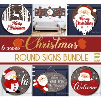 Christmas Wood Door Hangers SVG Bundle, Glowforge Ready file, Christmas Round Sign SVG, Laser cut files, Christmas Welcome Sign svg file