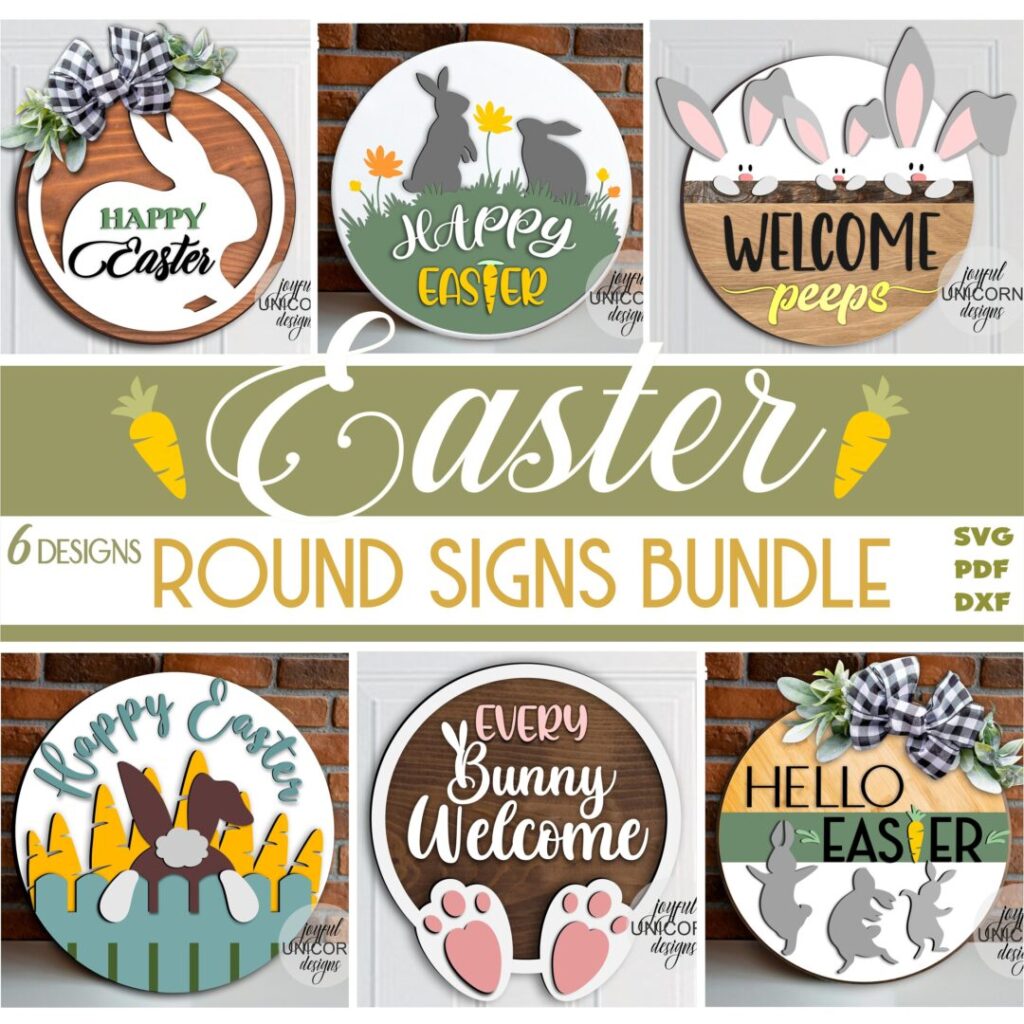 Easter Round Sign SVG Bundle, Easter Welcome Door Hanger SVG Bundle ...