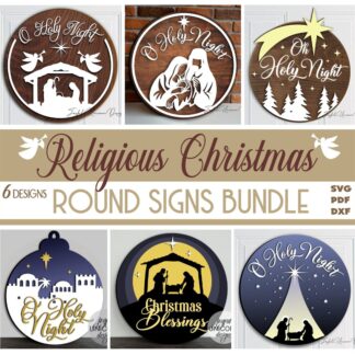 Christmas Religious Bundle SVG, Nativity Scene Signs, Wood Round Signs, Glowforge Ready Files Bundle, Laser Cut Files, Welcome Door Hangers