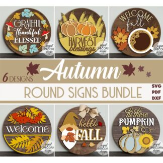 Autumn Door Hangers SVG Bundle, Fall Welcome Signs, Glowforge and Cricut Ready Files, Laser Cut Files, Autumn Front Door Decor SVG