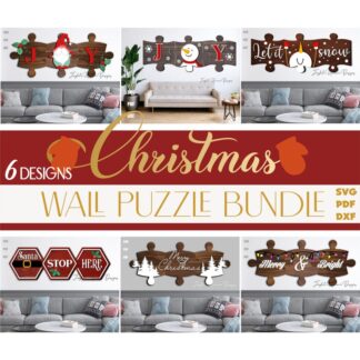 Christmas Wall Puzzles SVG Bundle, Christmas Wall Hanging SVG, Laser Cut Puzzles Bundle, Glowforge Ready File, Wood Christmas Decor SVG