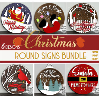 Christmas Round Signs SVG Bundle, Christmas Door Hangers, Glowforge Ready Files, Winter Welcome Signs, Christmas Front Door Decor
