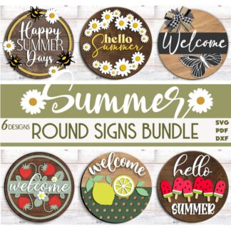 Summer Round Sign Bundle, Summer Door Hangers Bundle, Summer Welcome Signs, Cricut and Glowforge Ready File, CNC File, Laser Cut Files