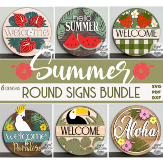 Tropical Door Hangers SVG Bundle, Summer Wood Round Signs SVG Bundle, Glowforge and Cricut Ready Files, Hawaiian Welcome Sign SVG