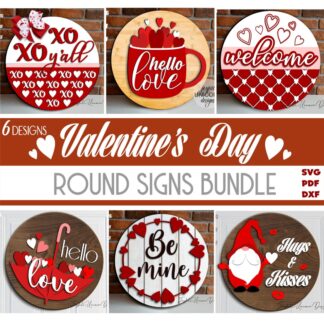Valentine's Day Sign SVG Bundle, Wood Round Signs Bundle, Valentine's Day Door Hanger SVG, Laser Cut file, Glowforge Ready Files