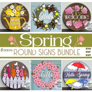 Spring Wood Round Signs SVG Bundle, Spring Door Hangers, Glowforge and Cricut Ready Files, Spring Door Decor, Spring Welcome Signs SVG