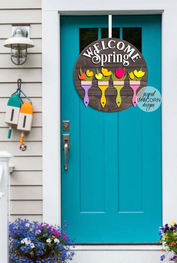 Welcome Spring Round Sign SVG, Tulip Door Hanger SVG, Glowforge and Cricut Ready File, Spring Door Decor SVG, Laser Cut File - Image 4
