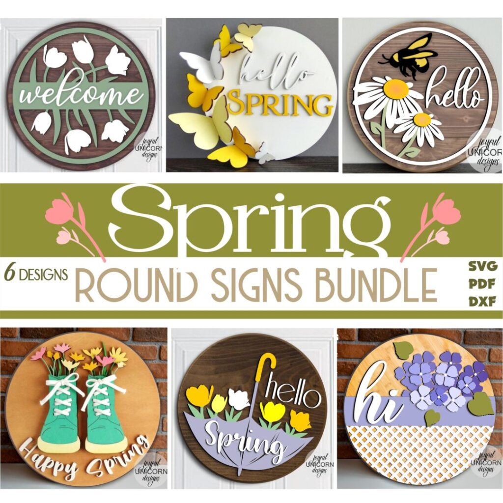 Spring Round Sign SVG, Spring Door Hanger SVG Bundle, Spring Welcome ...