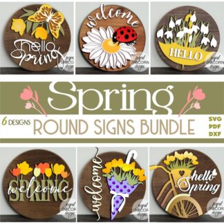 Spring Door Hangers SVG Bundle, Spring Welcome Signs, Glowforge and Cricut Ready Files, Spring Welcome Signs, Front Door Signs SVG