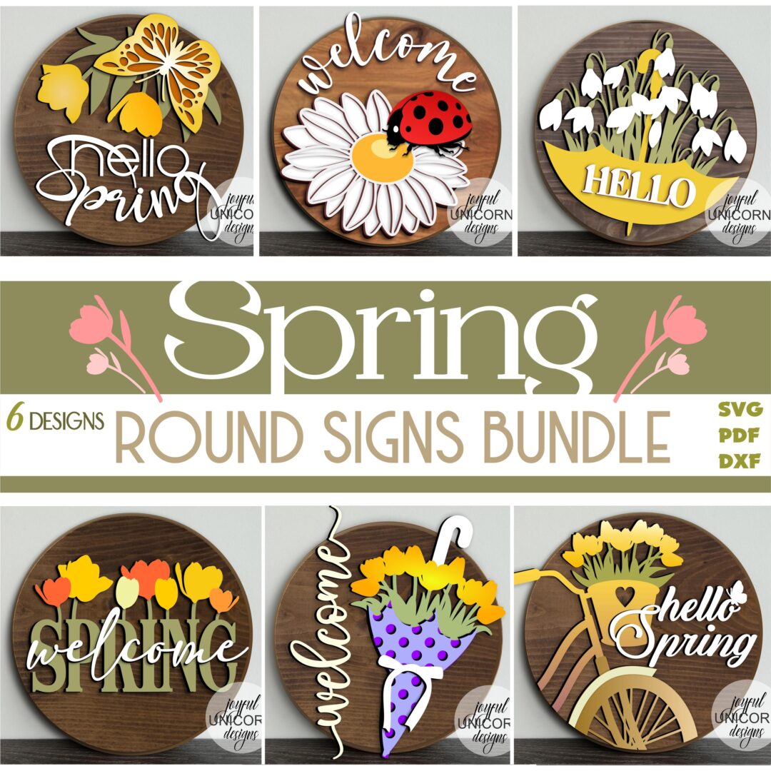 Spring Door Hangers SVG Bundle, Spring Welcome Signs, Glowforge and Cricut Ready Files, Spring Welcome Signs, Front Door Signs SVG